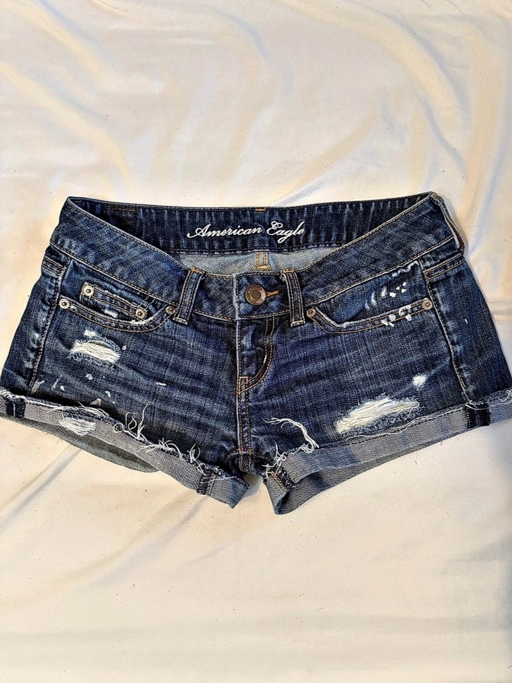 American Eagle Low-Rise Denim Jean Shorts in Blue